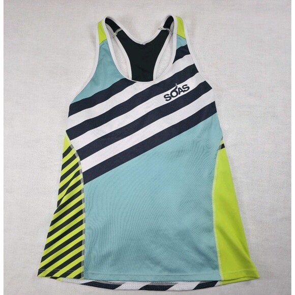 SOAS Cycling Triathlon Jersey Womens Teal Chartreuse Med Tank  Back Pockets - Picture 1 of 6
